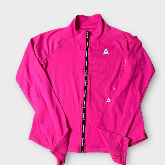 Reebok Pink Lightweight Zip‎ Up Workout Jacket Girls Pink Track Preppy XXL 18 - Picture 1 of 11